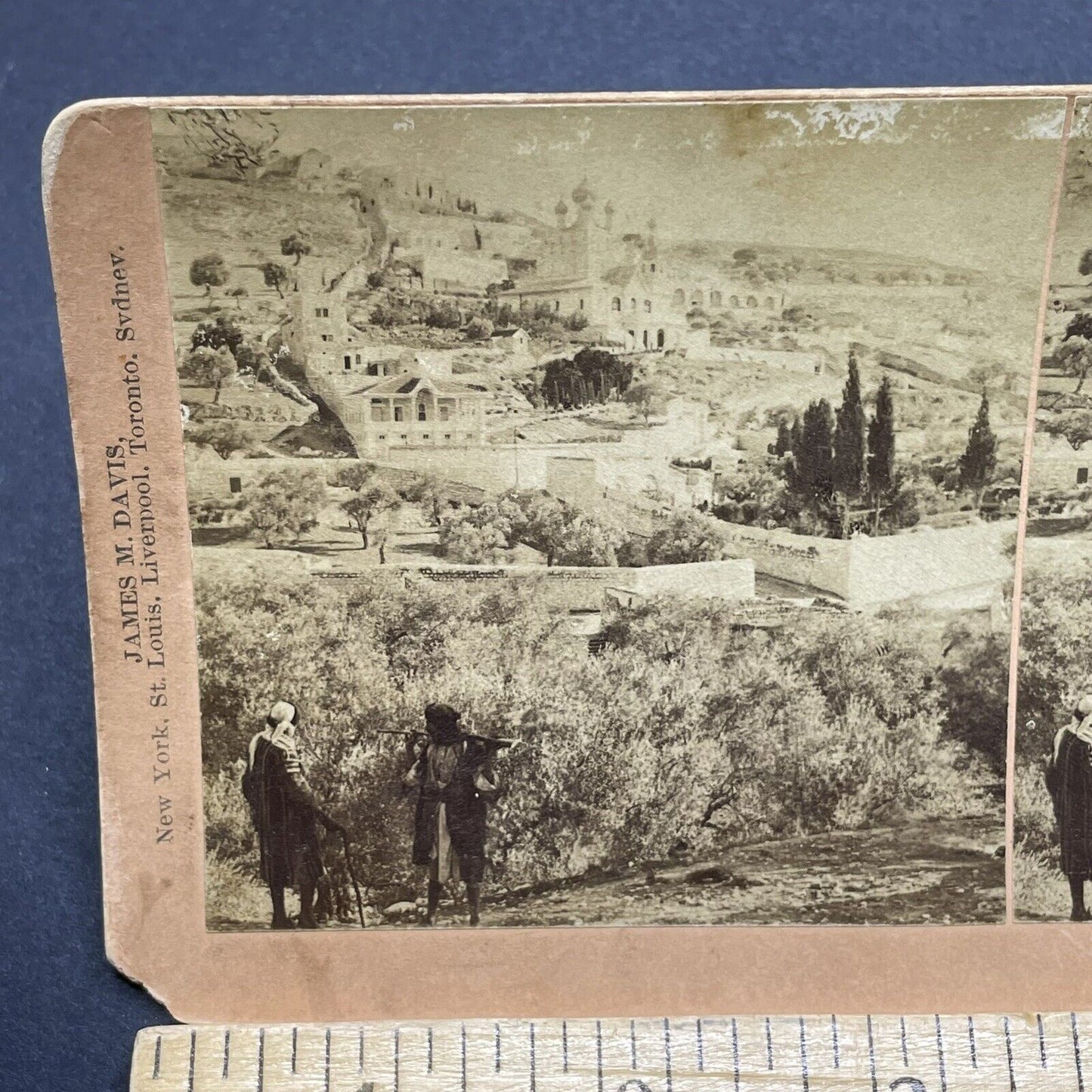 Antique 1898 Hunters Outside Of Jerusalem Israel Stereoview Photo Card P1873