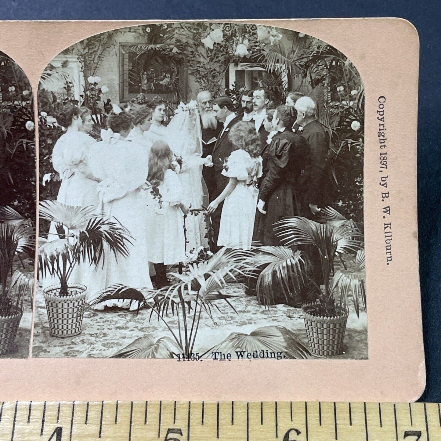 Antique 1897 Victorian Bride & Groom At The Alter Stereoview Photo Card P2952