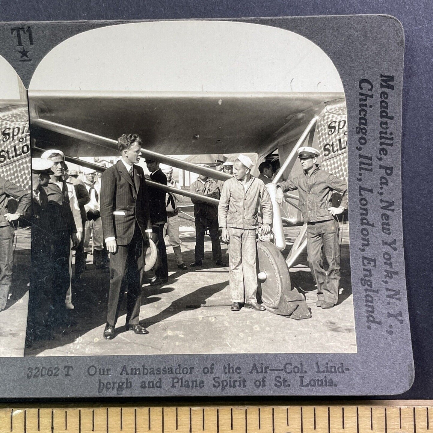 Charles Lindbergh and Spirit of St. Louis Airplane Stereoview Antique 1928 X4243