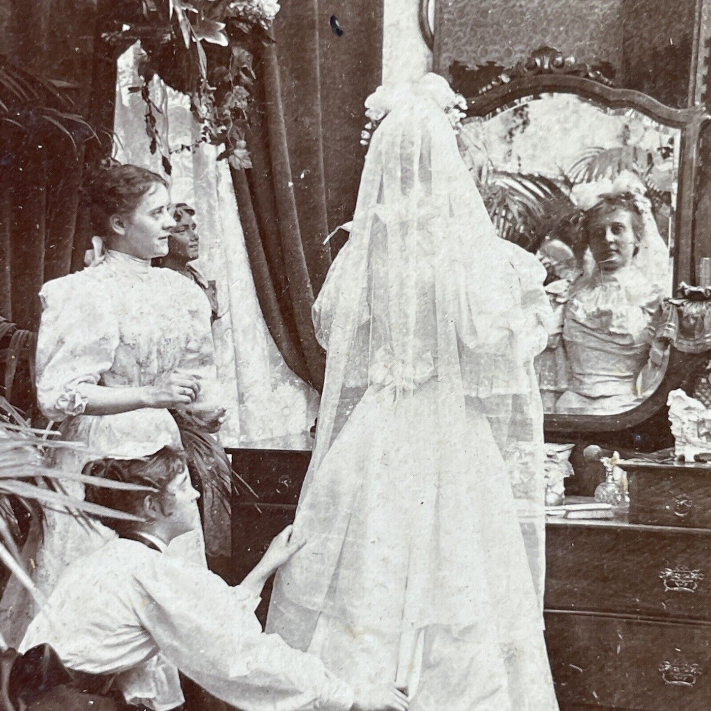 Antique 1897 Victorian Maid Servants Dress The Bride Stereoview Photo Card P2969