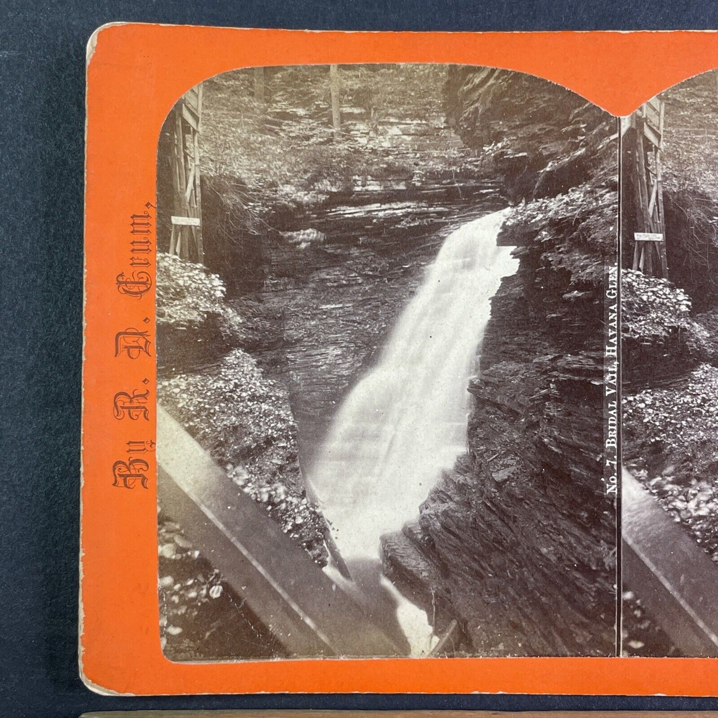 Bridal Veil Falls Watkins Glen New York Stereoview R.D. Crum Antique c1870 Y1043