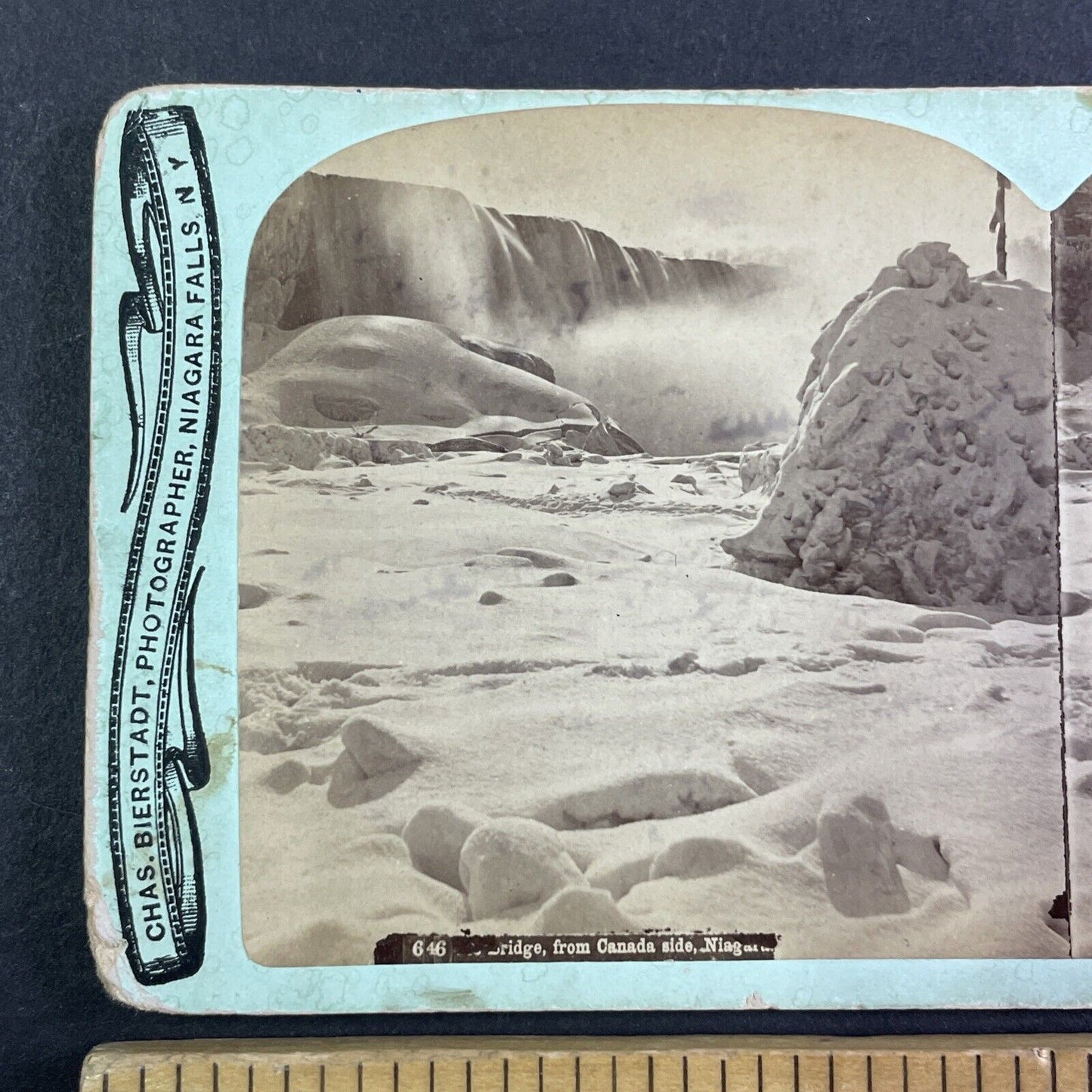 Base of Niagara Falls Frozen River Stereoview Charles Bierstadt c1870s Y2232