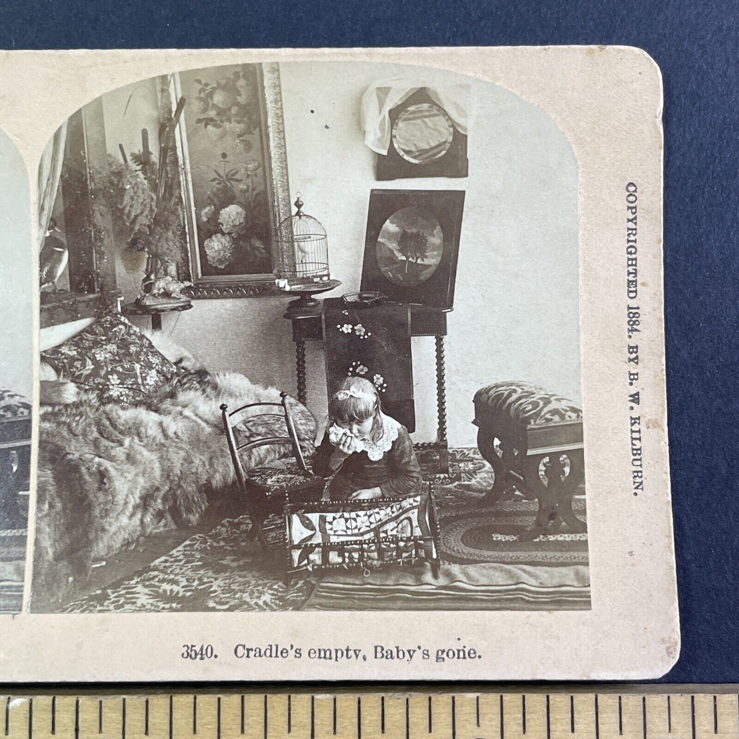 Typical Victorian Parlor Living Room Stereoview BW Kilburn Antique c1884 X4100