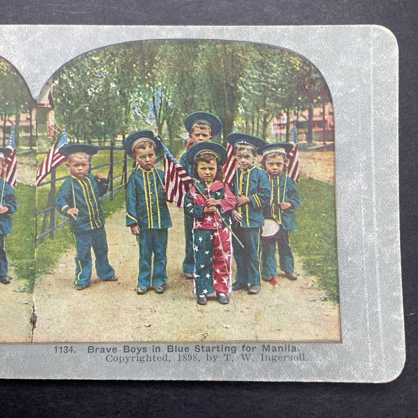 Antique 1898 Young American Patriots (Boys) Stereoview Photo Card P580-036