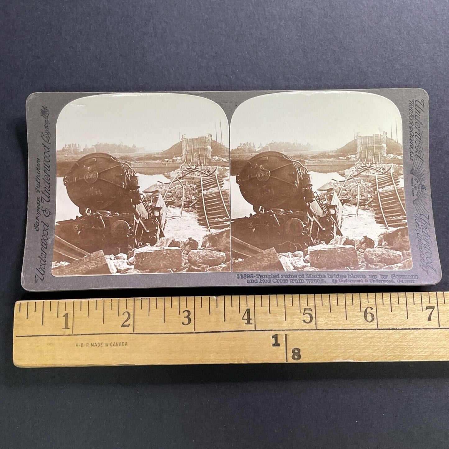 Antique 1915 Destroyed Train Bridge Battle Of Marne Stereoview Photo Card P1580