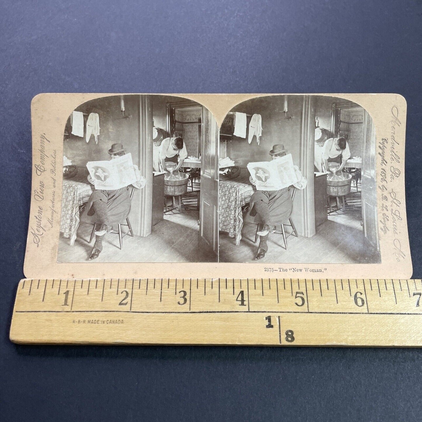 Antique 1896 Feminism & Satire Woman Reads Newspaper Stereoview Photo Card P3507