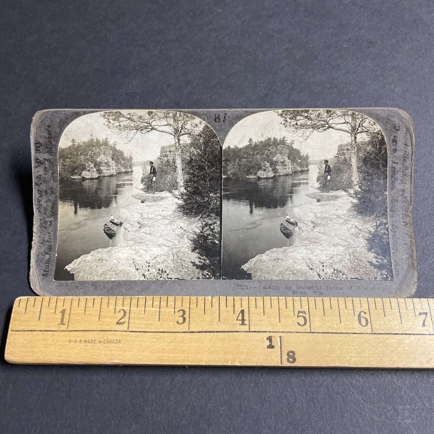 Antique 1909 Man Standing On Cliff Edge Wisconsin Stereoview Photo Card P4326