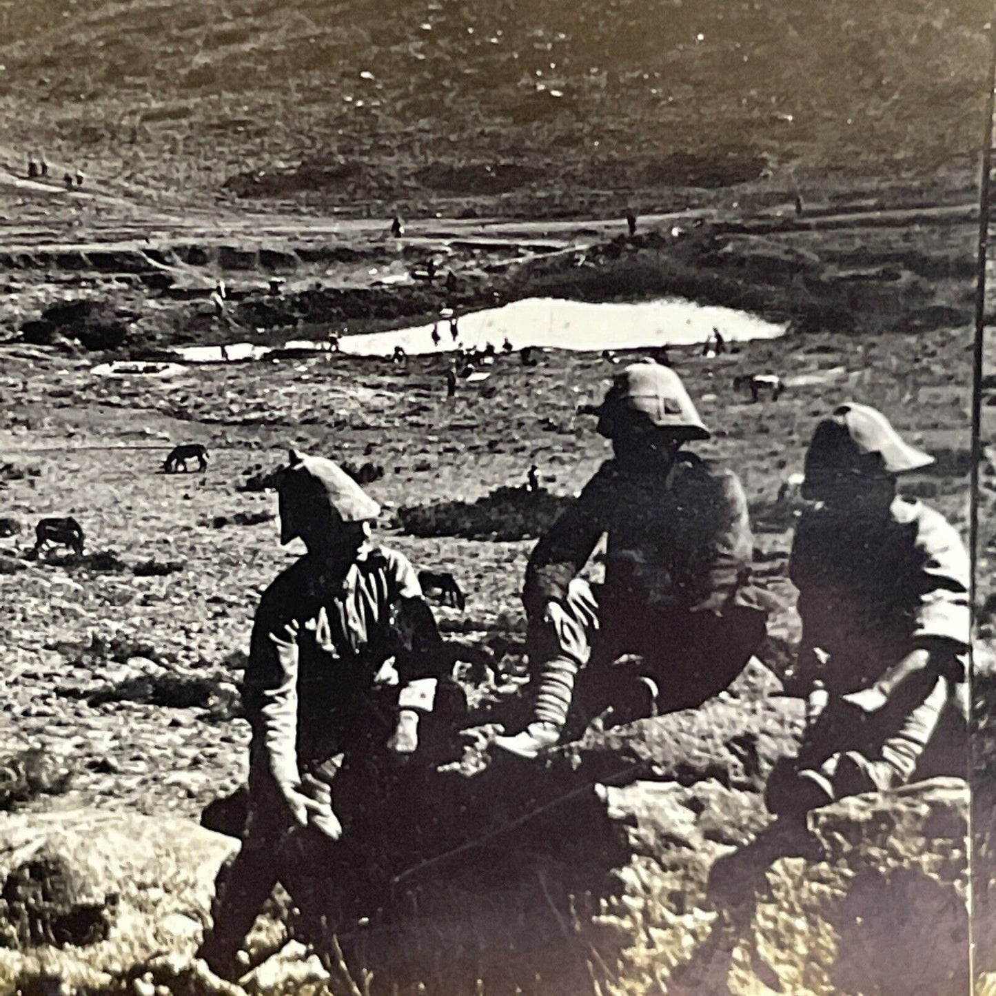 Antique 1900 Boer War Soldiers & Camp South Africa Stereoview Photo Card P1031