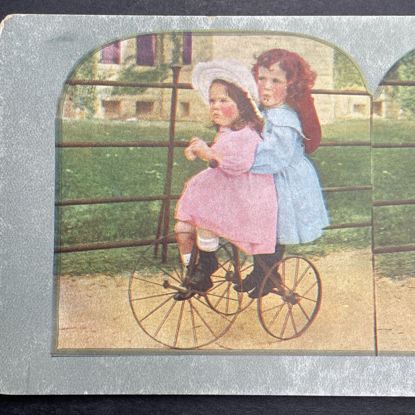 Antique 1892 Children On A Tricycle Bicycle Stereoview Photo Card P1230