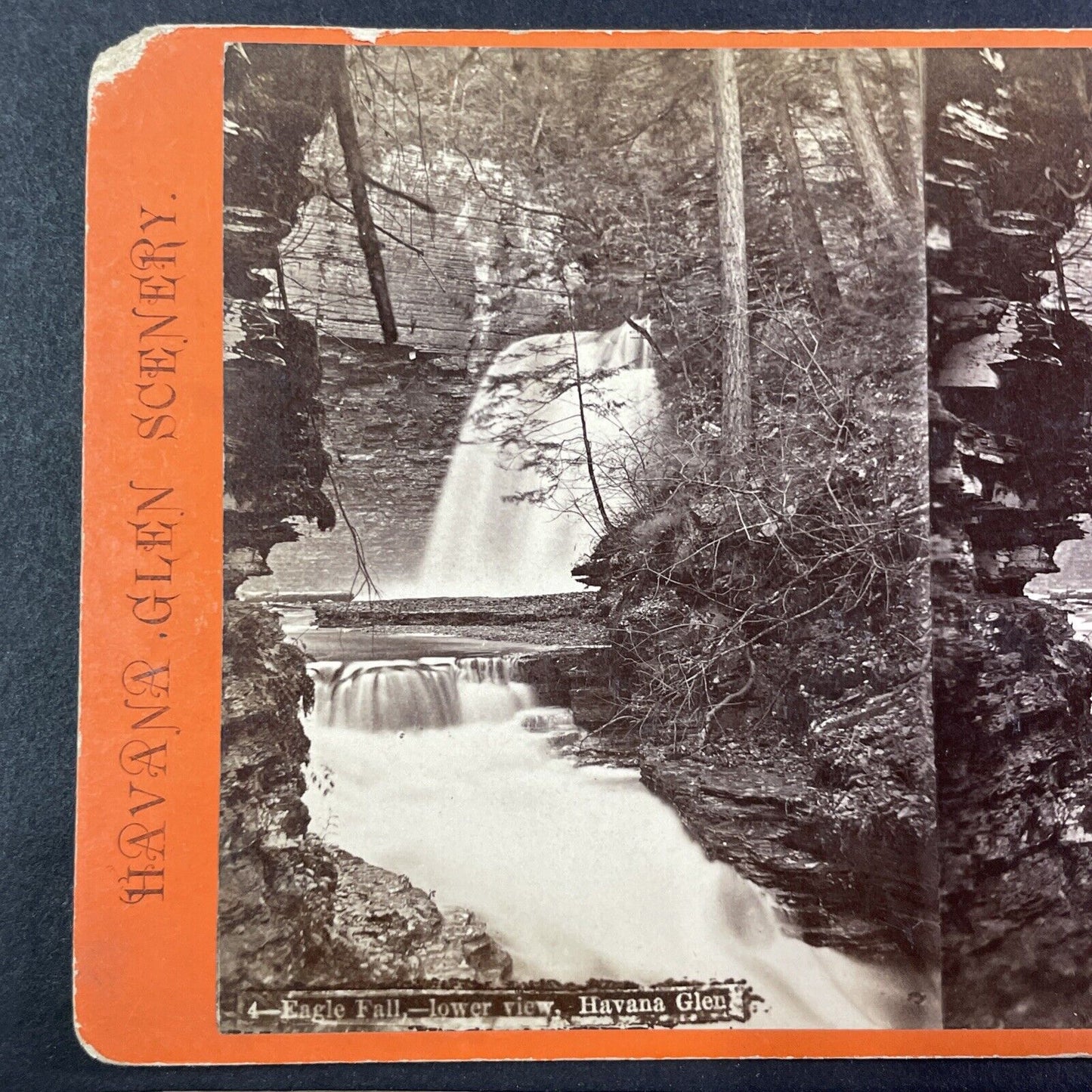 Watkins Glen Eagle Falls New York Stereoview George F. Gates c1865 Y1822