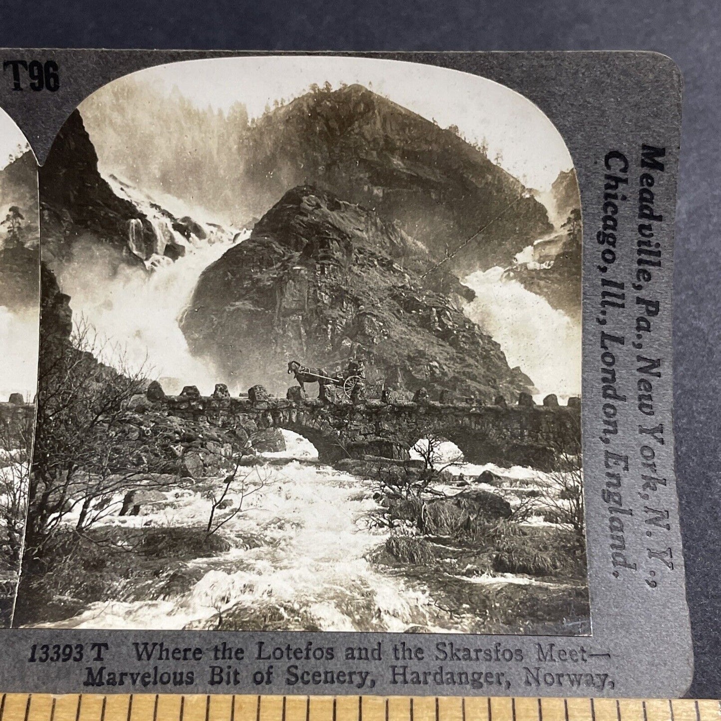 Antique 1910s Latefossen Latefoss Waterfall Norway Stereoview Photo Card P5103