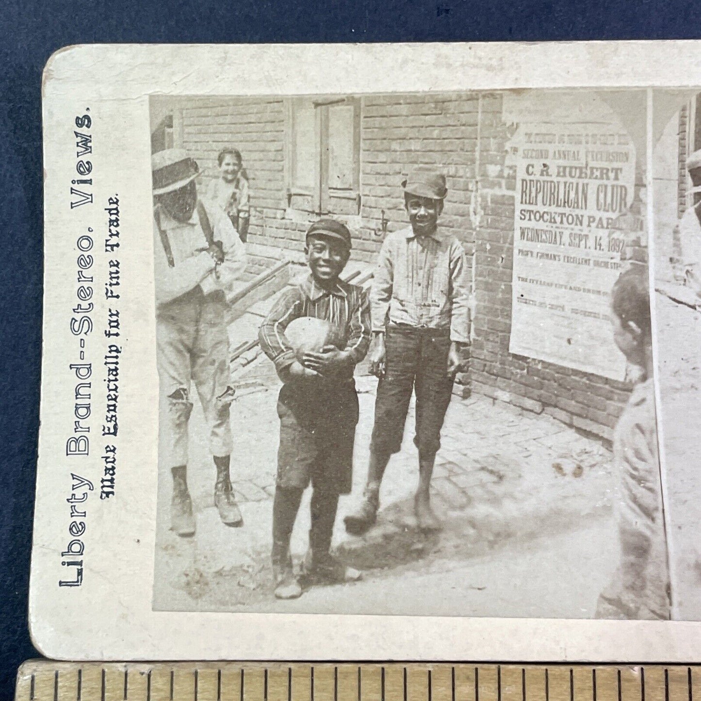 Boys In Front Of Republican Poster Stereoview Camden NJ Antique c1892 X2708