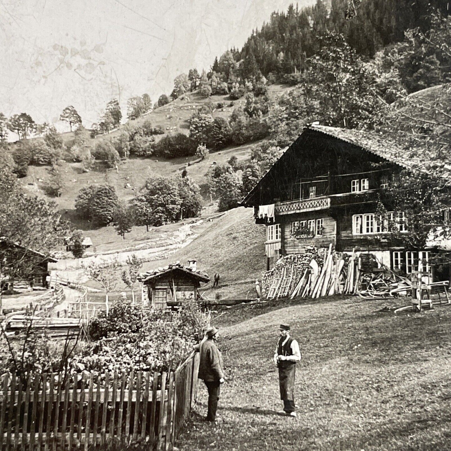 Antique 1910s Grindelwald Village Switzerland Swiss Stereoview Photo Card P3751