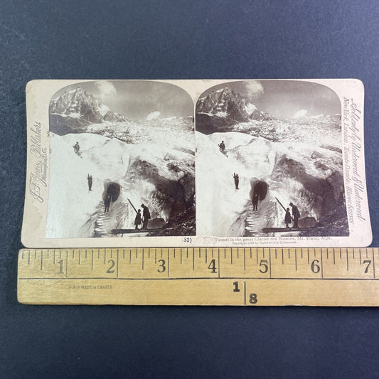 Snow Cave Glacier Tunnel Stereoview Mont Blanc Underwood Antique c1899 X1568