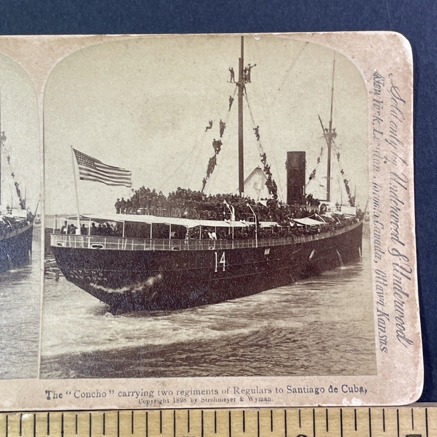 SS Concho Mallory Line Steamer Ship Stereoview New York Antique c1898 X2612