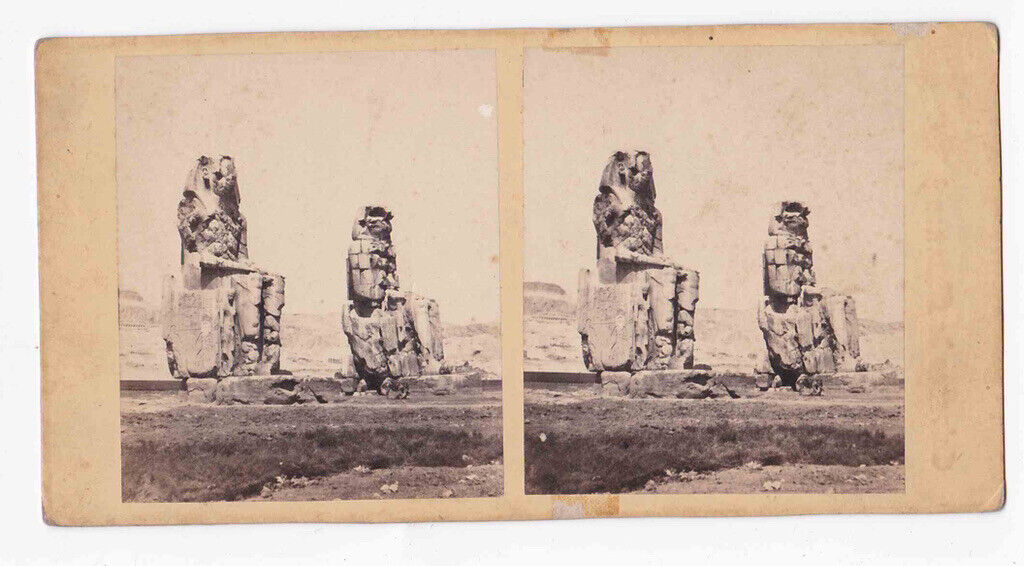 Antique 1860s Colossi of Memnon Pharaoh Amenhotep III Egypt Stereo Card P257