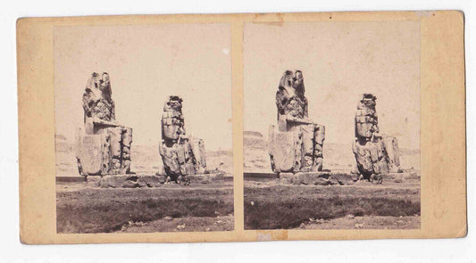 Antique 1860s Colossi of Memnon Pharaoh Amenhotep III Egypt Stereo Card P257