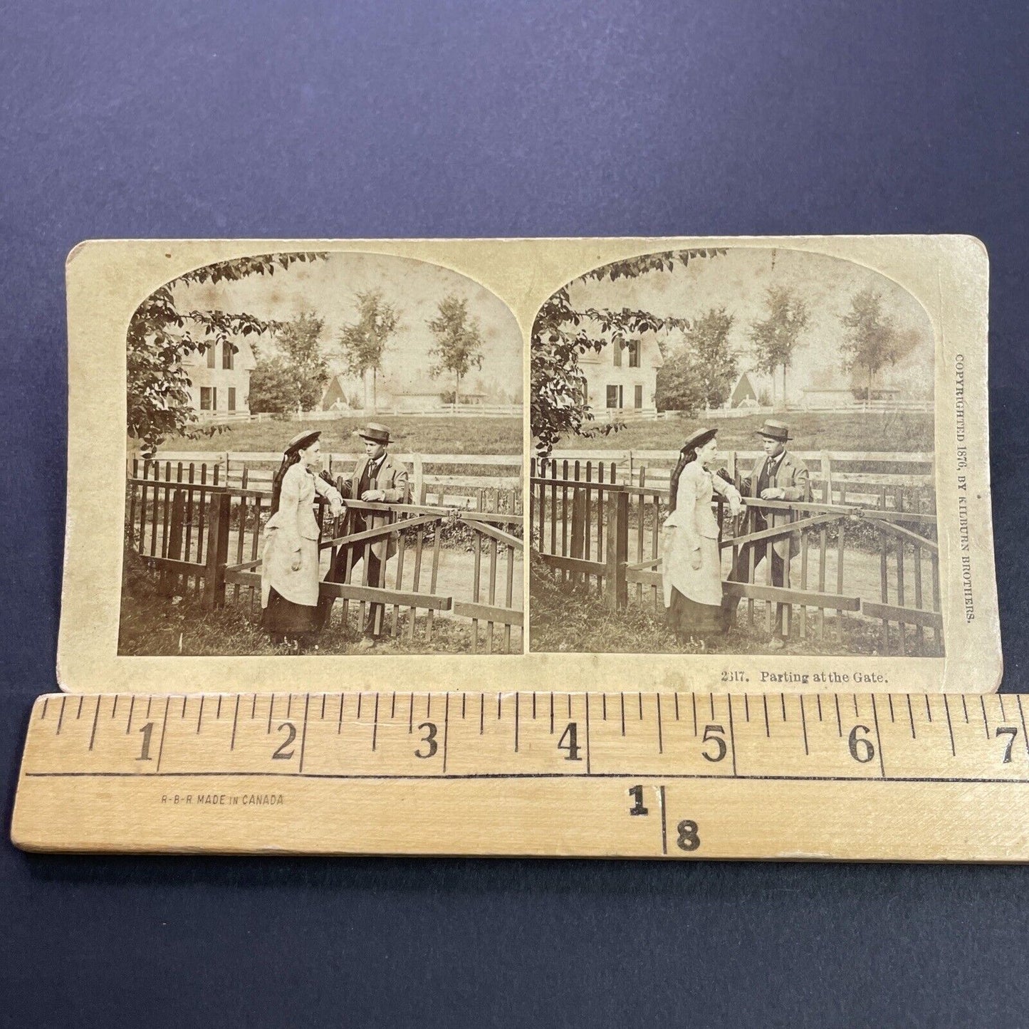 Antique 1876 Teenagers Talk Near Fence New Hampshire Stereoview Photo Card P3534