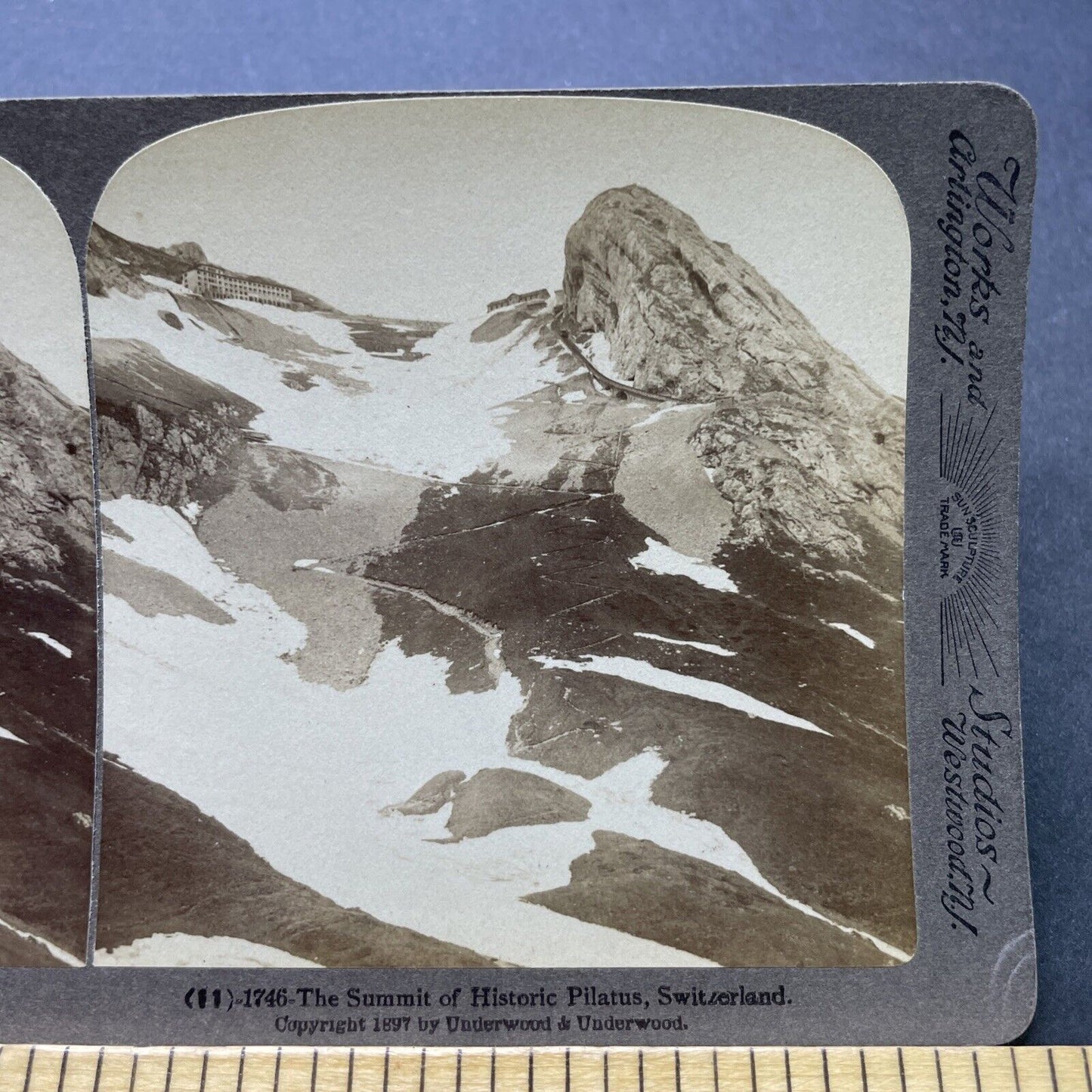 Antique 1897 Mount Pilatus Summit Early Photograph Stereoview Photo Card P2376