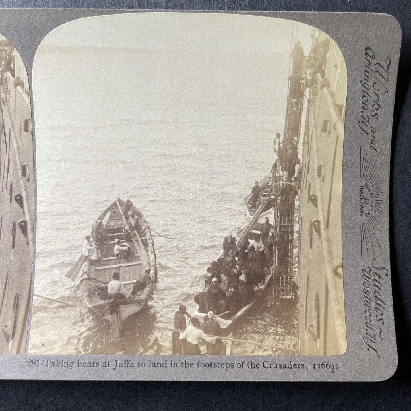 Antique 1909 Boarding Ships To Jaffa Tel-Aviv Stereoview Photo Card P1004