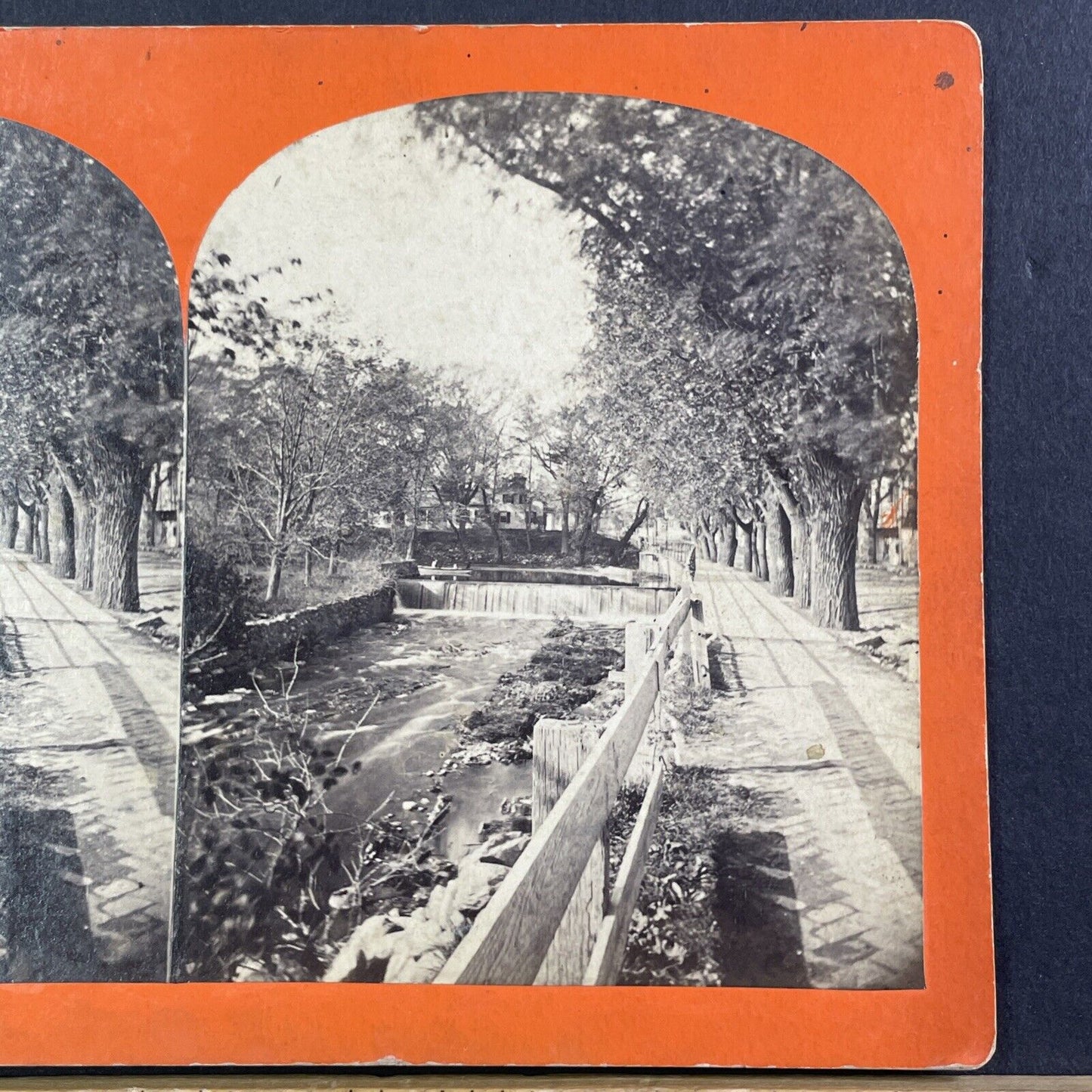 Bridge Street Canal Stereoview Lowell Massachusetts Antique c1860s Y084