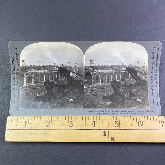 Center Wall Construction in the Panama Canal Stereoview Antique c1913 Y2828