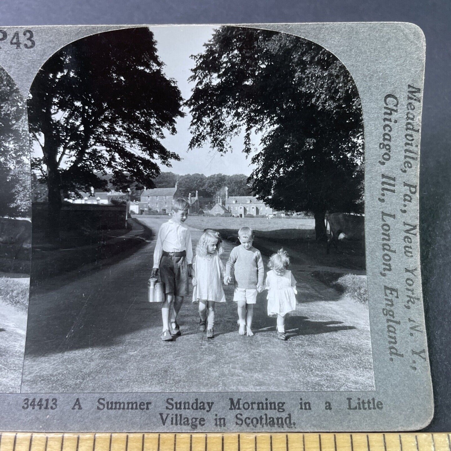 Antique 1910s Scottish Children Walk To School Stereoview Photo Card P2838