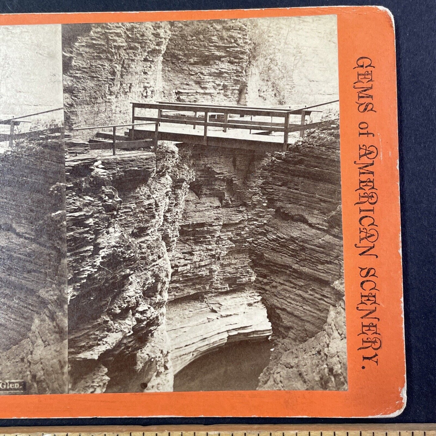 Watkins Glen Lookout Bridge New York Stereoview George F. Gates c1865 Y1824