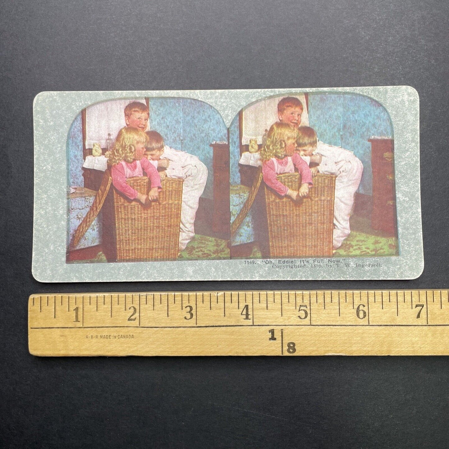 Antique 1899 Children Playing In A Clothes Hamper Stereoview Photo Card P580-048