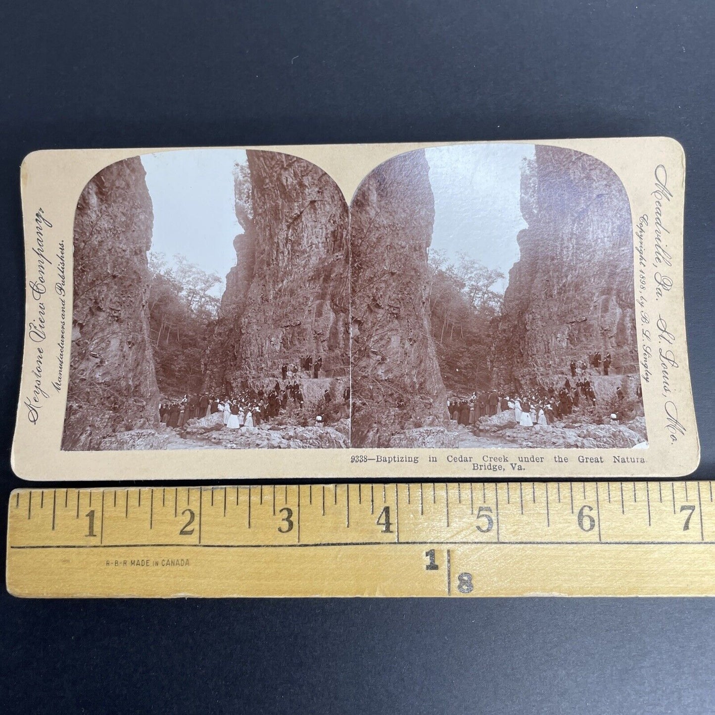 Antique 1898 Christian Baptism Natural Bridge VA Stereoview Photo Card PC835