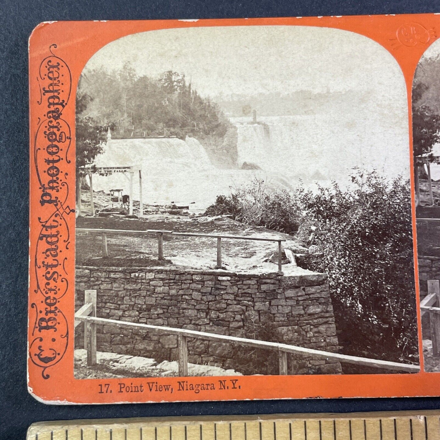 Dry Stone Wall Niagara Falls New York Stereoview  Charles Bierstadt c1870s Y1832