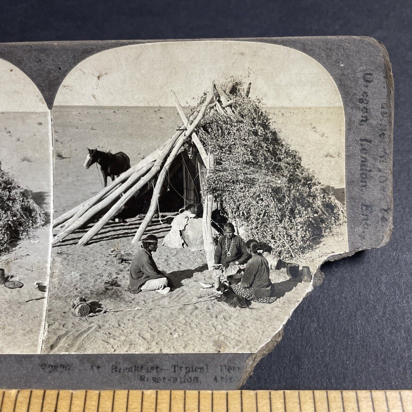 Antique 1910s Navajo Native Indians DAMAGED Stereoview Photo Card P4285