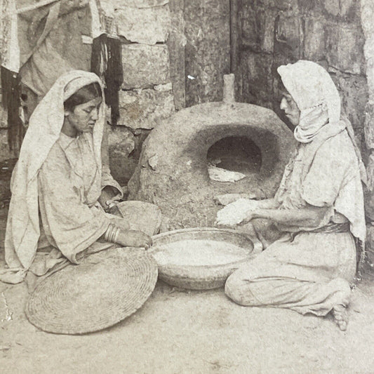 Antique 1900 Teenage Girls Make Bread In Israel Stereoview Photo Card P4902