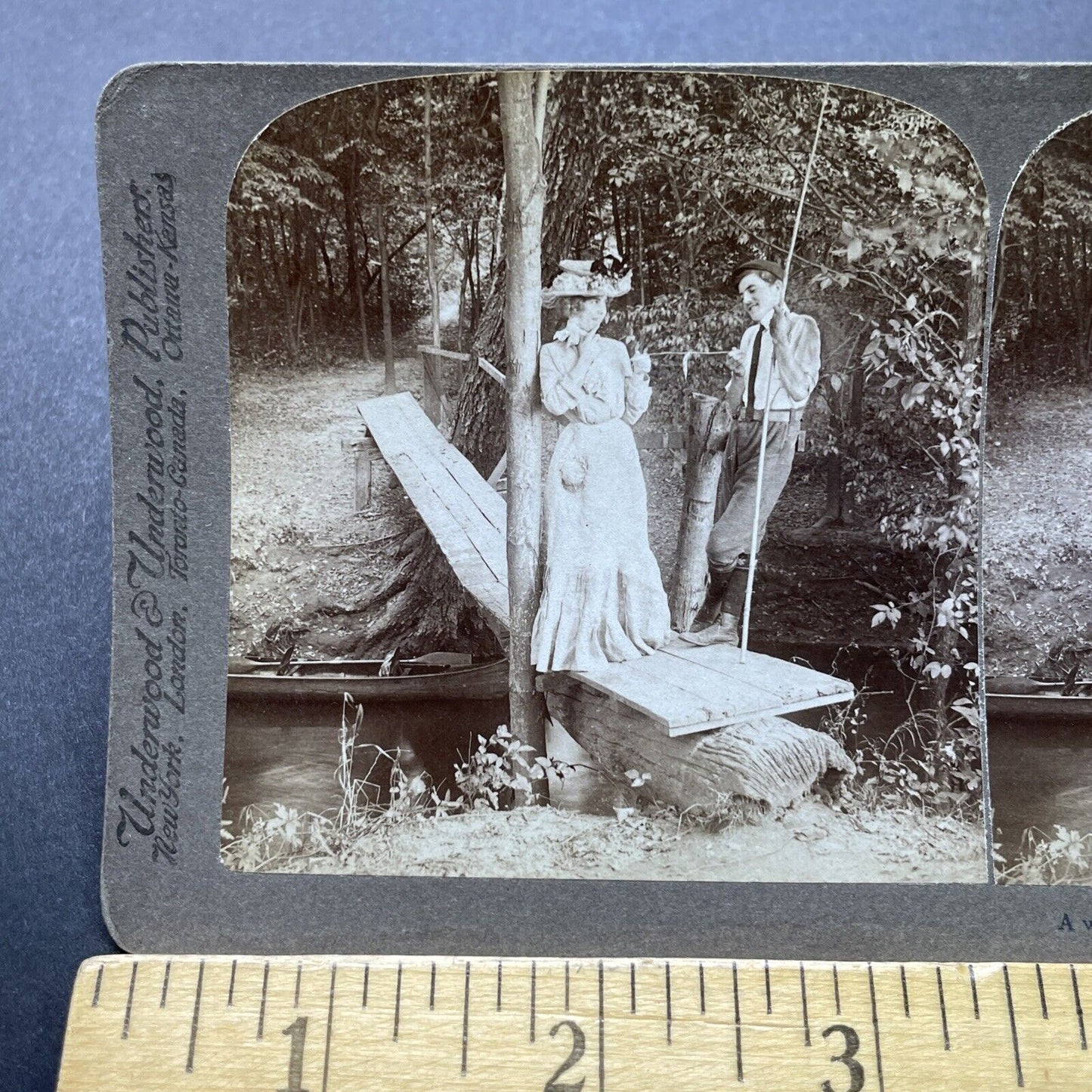 Antique 1902 Man And Woman Flirt While Fishing Stereoview Photo Card P2512