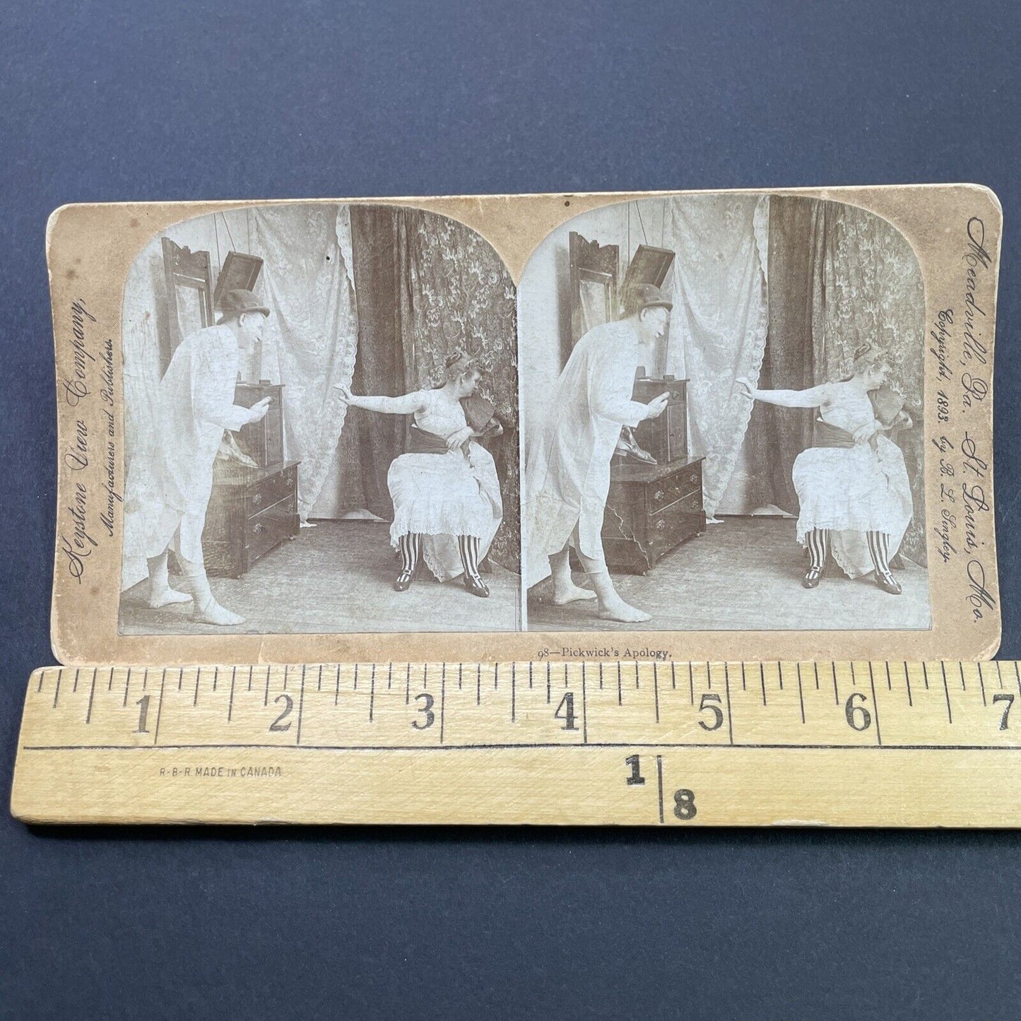 Antique 1893 Man Apologizes For Spying On Woman Stereoview Photo Card P2683