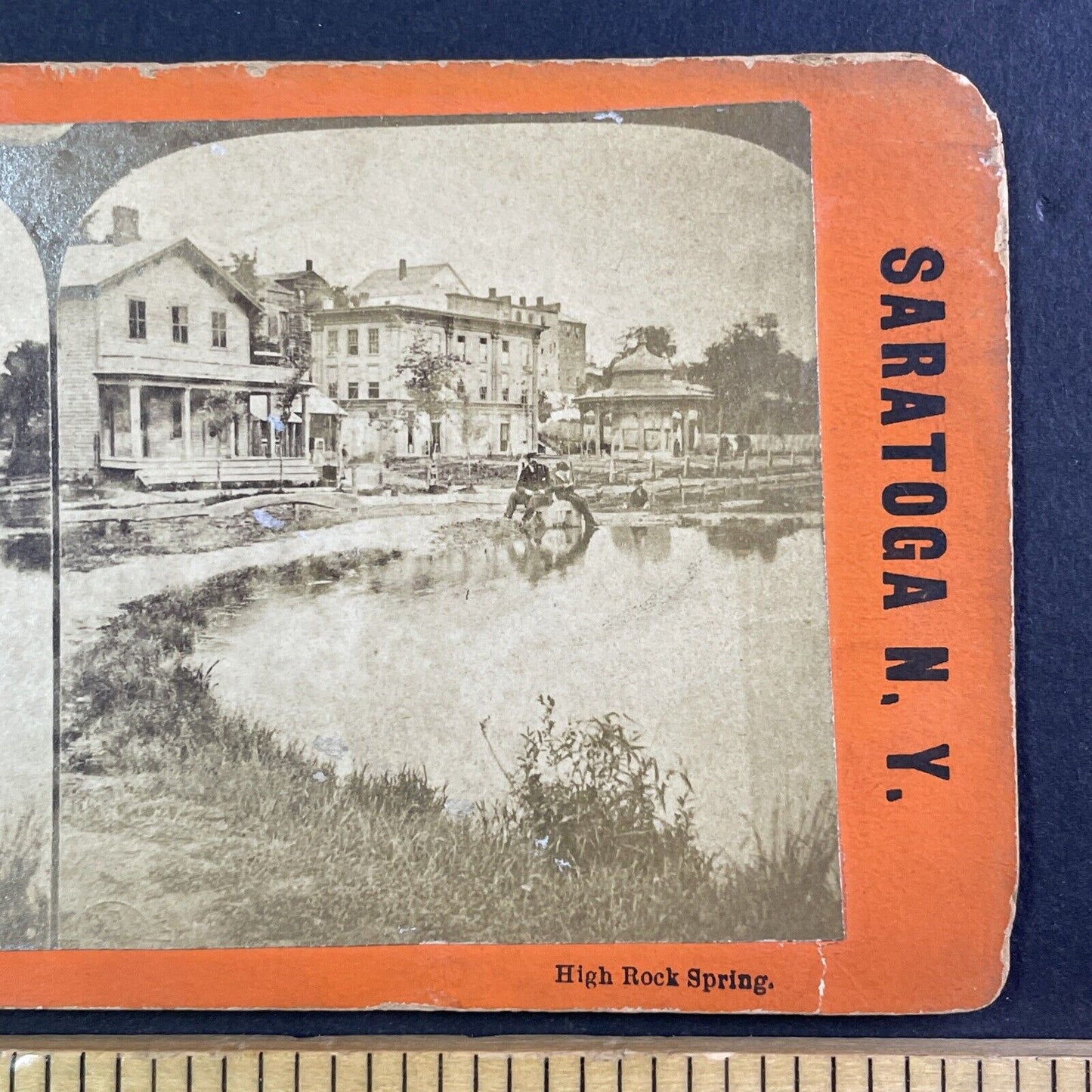 Saratoga Springs New York Stereoview High Rock Spring Antique c1867 X3719