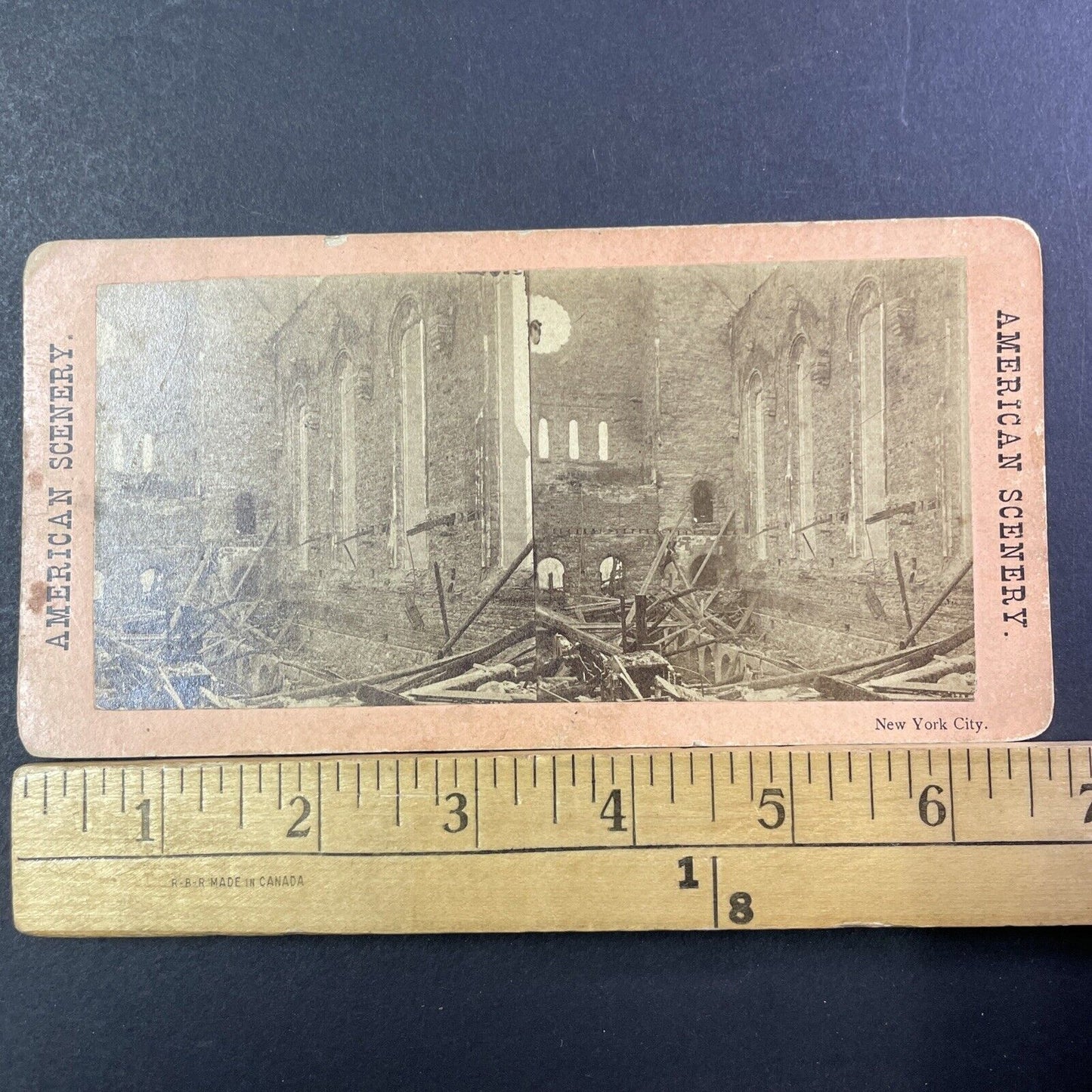 St. George's Church Fire Stereoview Stuyvesant Manhattan NY Antique c1865 X1293