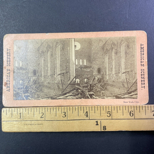 St. George's Church Fire Stereoview Stuyvesant Manhattan NY Antique c1865 X1293