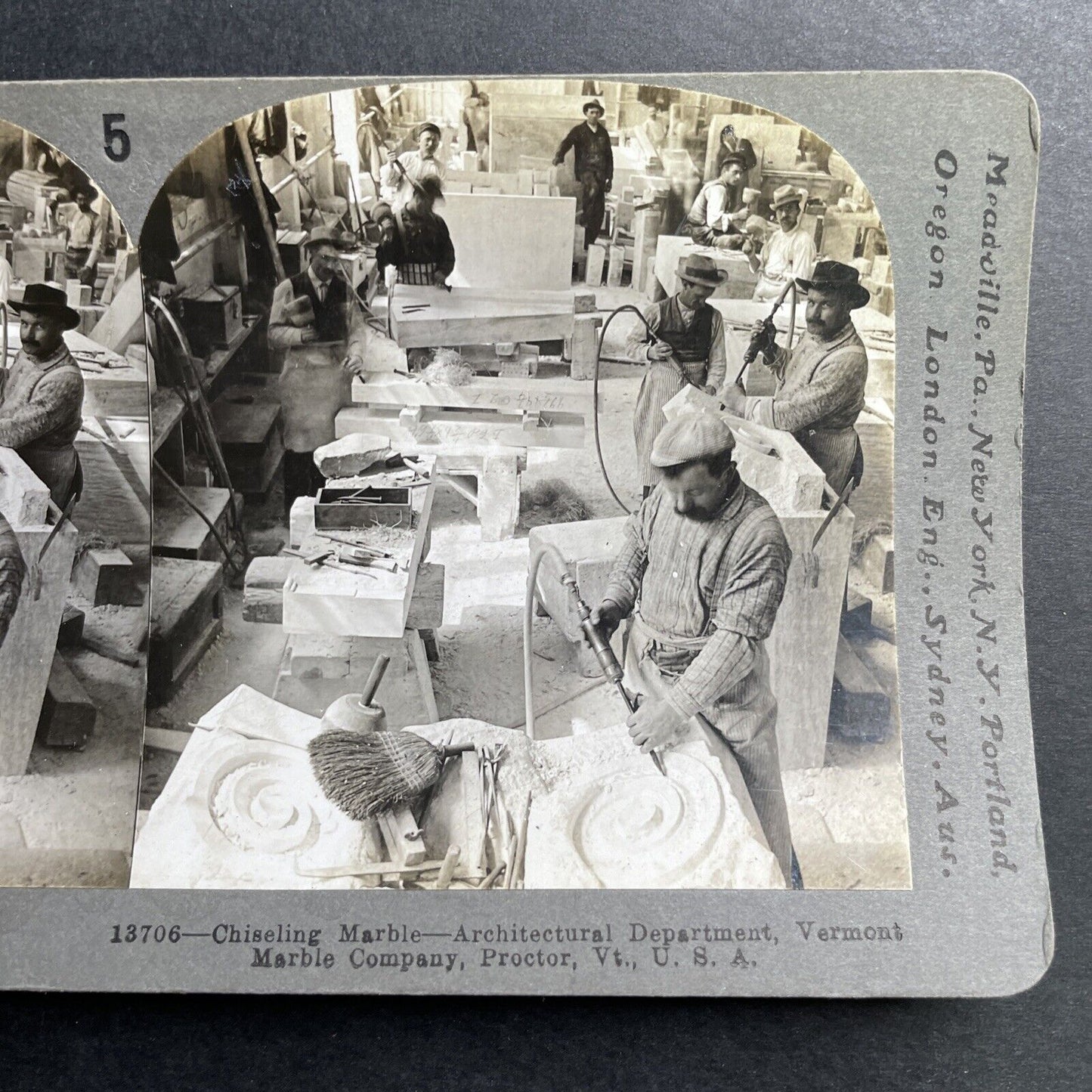 Antique 1912 Stone Masons Work In Proctor Vermont Stereoview Photo Card P1517