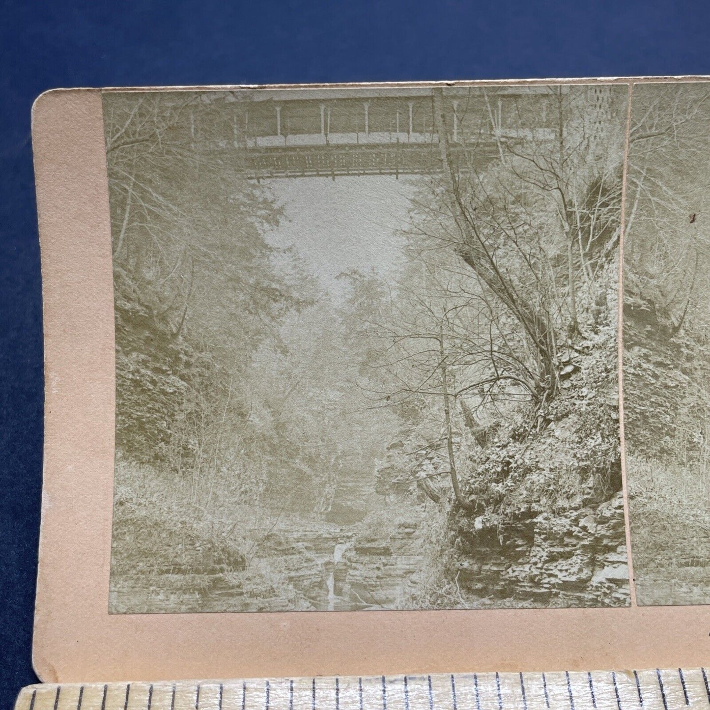 Antique 1870s Bridge Over Watkins Glen New York Stereoview Photo Card P1890