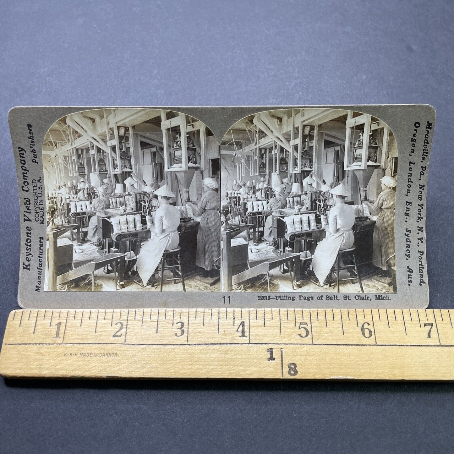 Antique 1910 Salt Bagging Factory St. Clair Michigan Stereoview Photo Card P2467