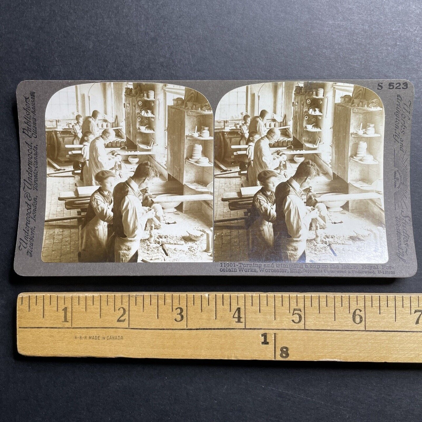 Antique 1905 Children Working In A Factory Worcester Stereoview Photo Card P1529