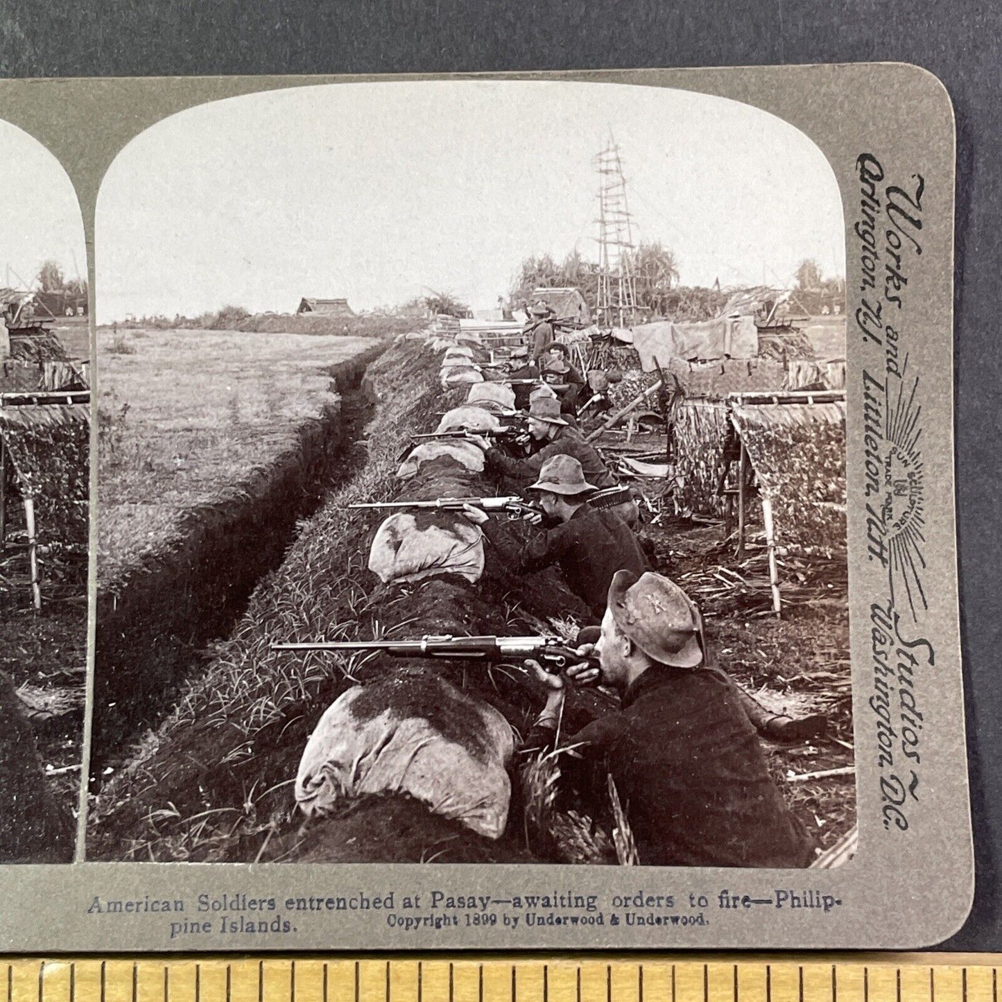 American Sharpshooters Infantry Stereoview Contact Line Antique c1899 X2736