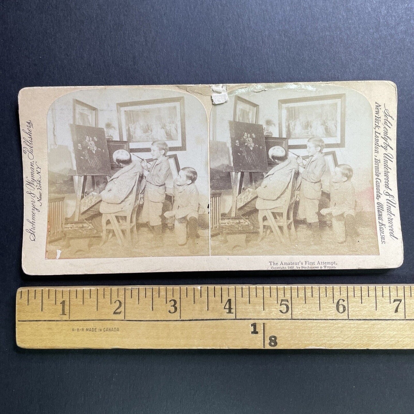 Antique 1891 Boys Prank Sleeping Artist Stereoview Photo Card P1643