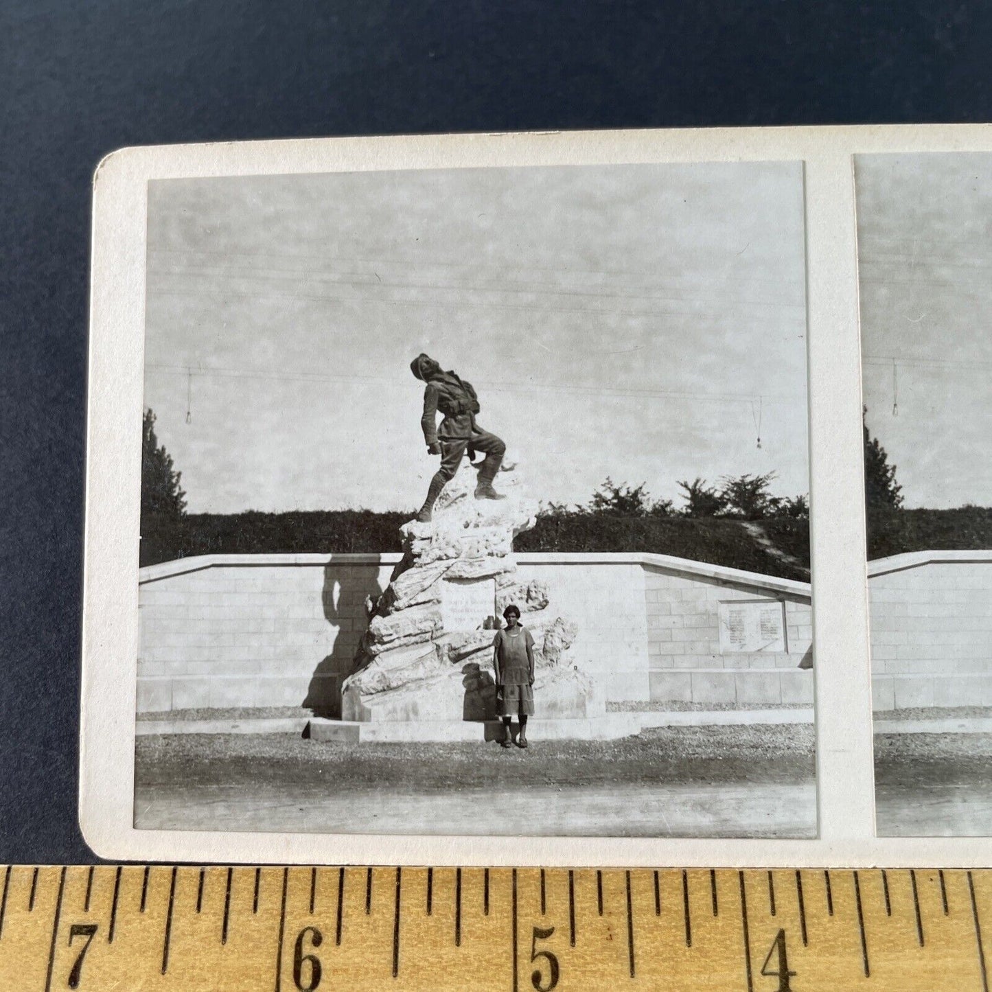 Antique 1925 WW1 NFP PNF Soldier Statue Italy OOAK Stereoview Photo Card P3233