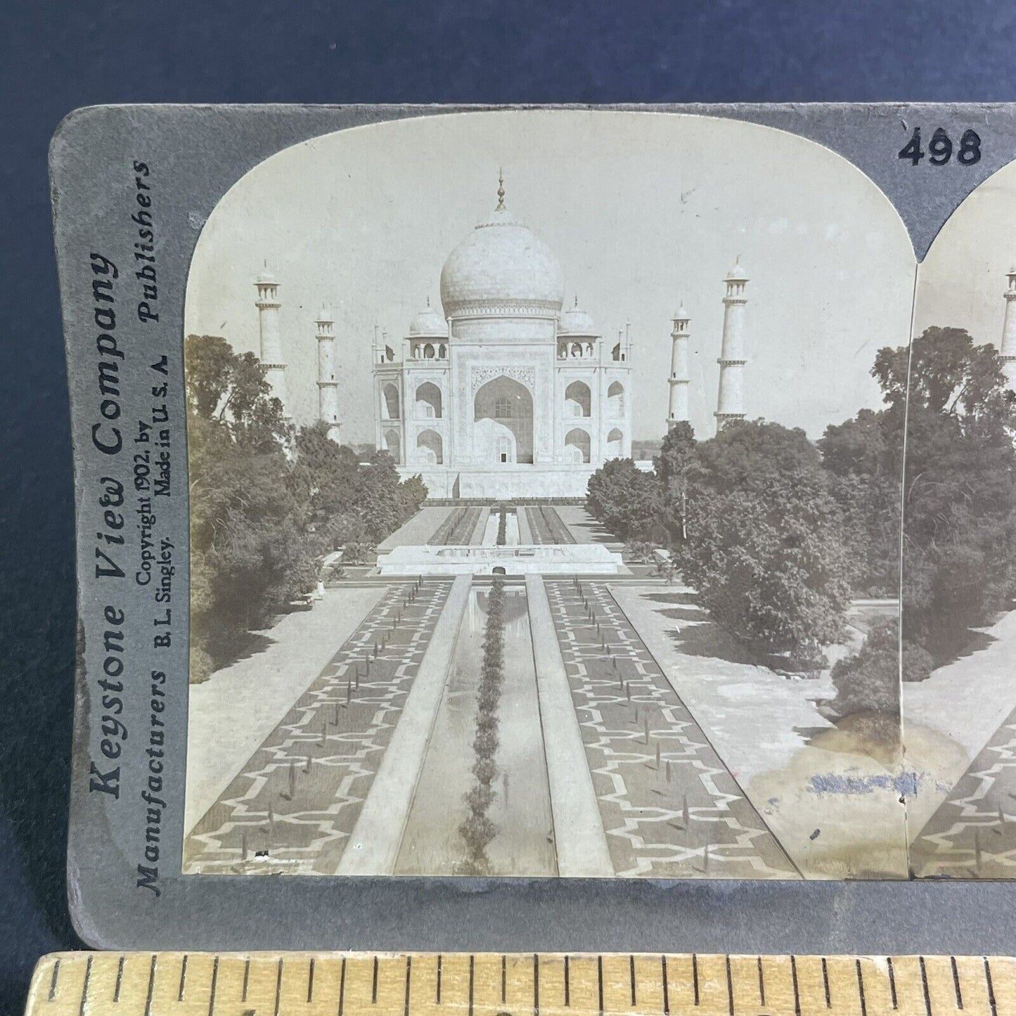 Antique 1902 The Taj Mahal Agra India Stereoview Photo Card P2224