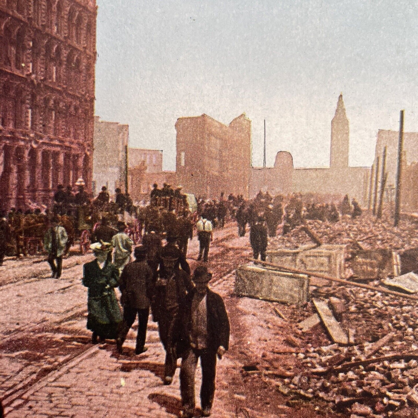 Antique 1910s San Francisco Earthquake Market St Stereoview Photo Card 2300-37