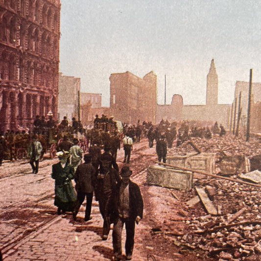 Antique 1910s San Francisco Earthquake Market St Stereoview Photo Card 2300-37