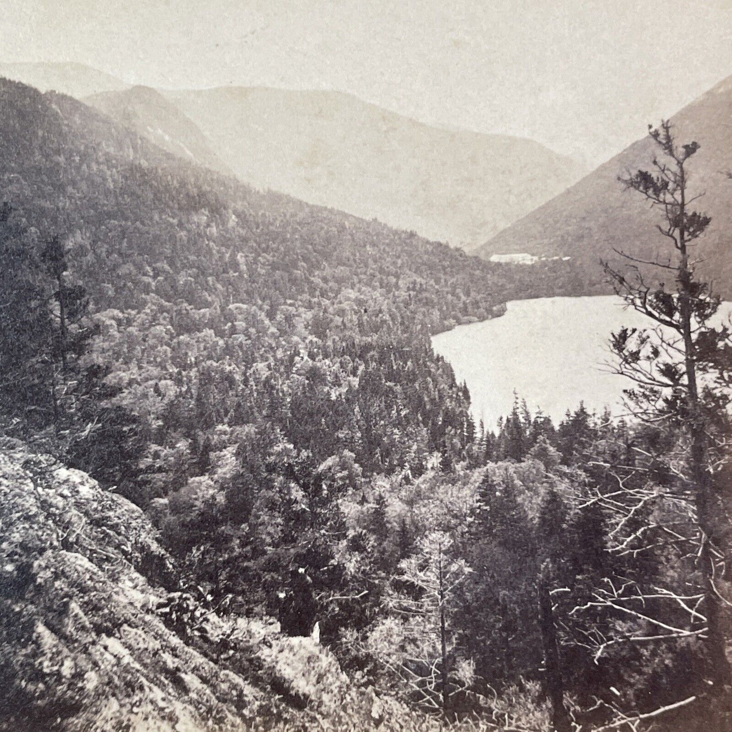 Echo Lake Franconia Notch New Hampshire Stereoview Antique c1870s Y916