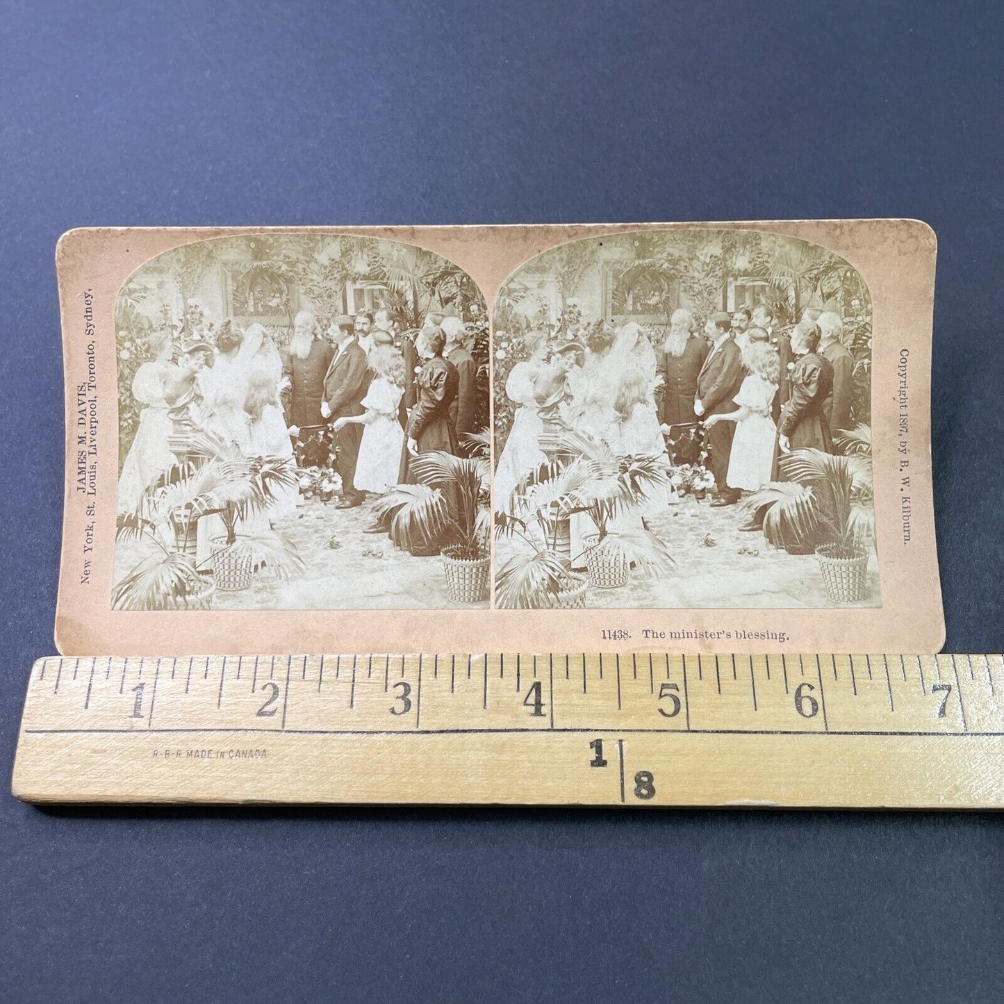 Antique 1897 Victorian Minister Blesses Bride Stereoview Photo Card P2953